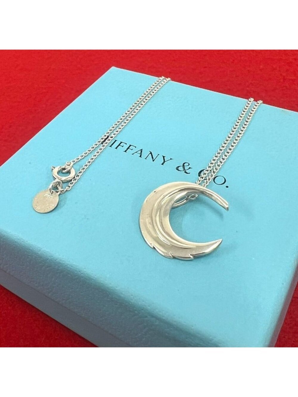 Tiffany & Co Vintage Crest Saint Moon Necklace 925 Sterling Silver Pendant